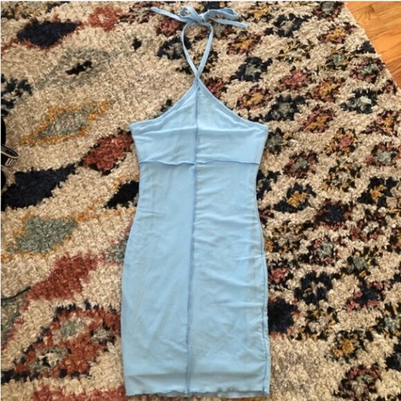 Princess Polly Jay Jay Light Blue Halter Mesh Bodycon Mini Dress 4 - Picture 7 of 10